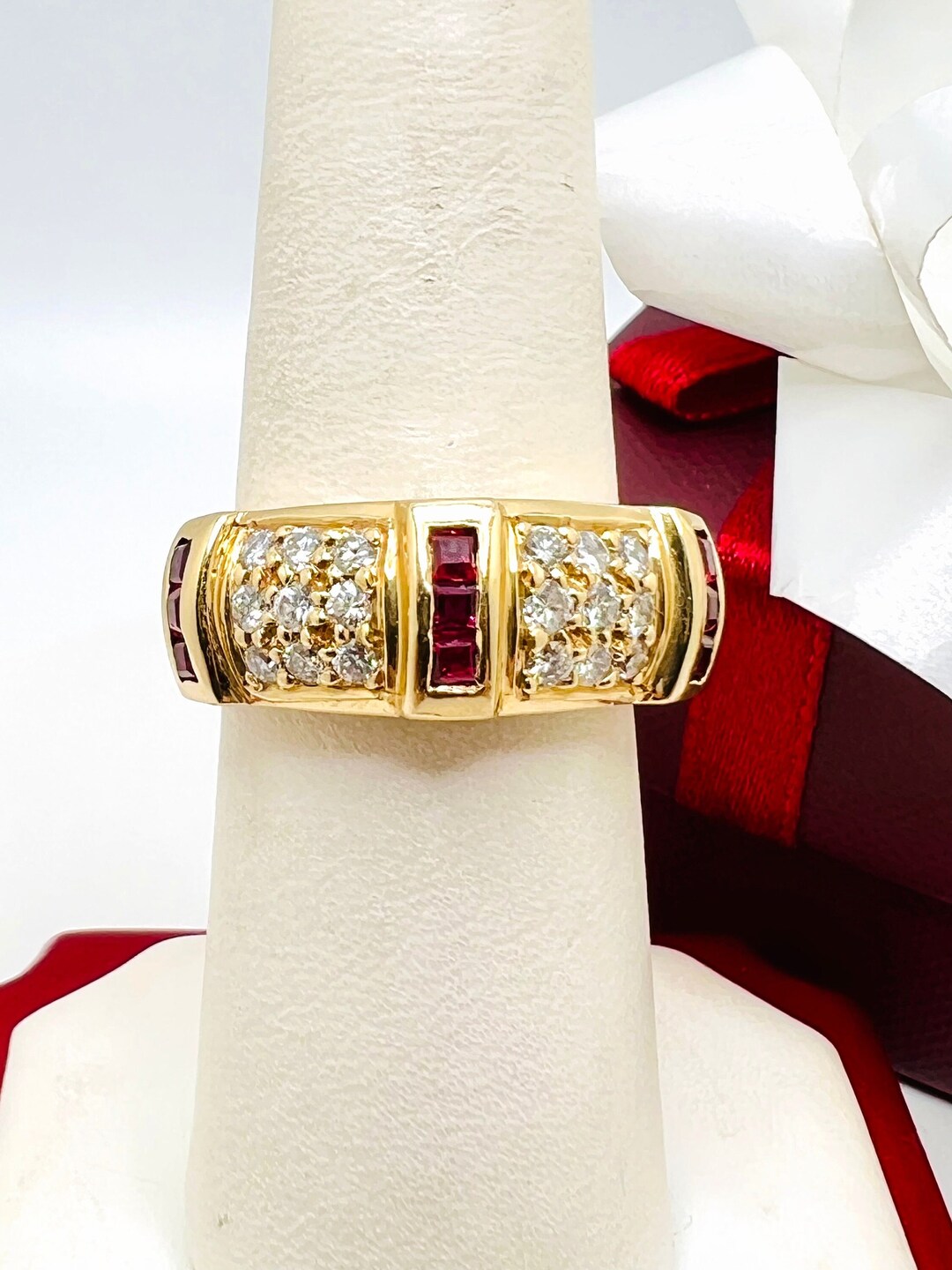 14K Yellow Gold Ruby & Diamond 0.24ct Ring Size 7.25 - Etsy