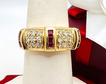 14K Yellow Gold Ruby & Diamond 0.24ct Ring size 7.25