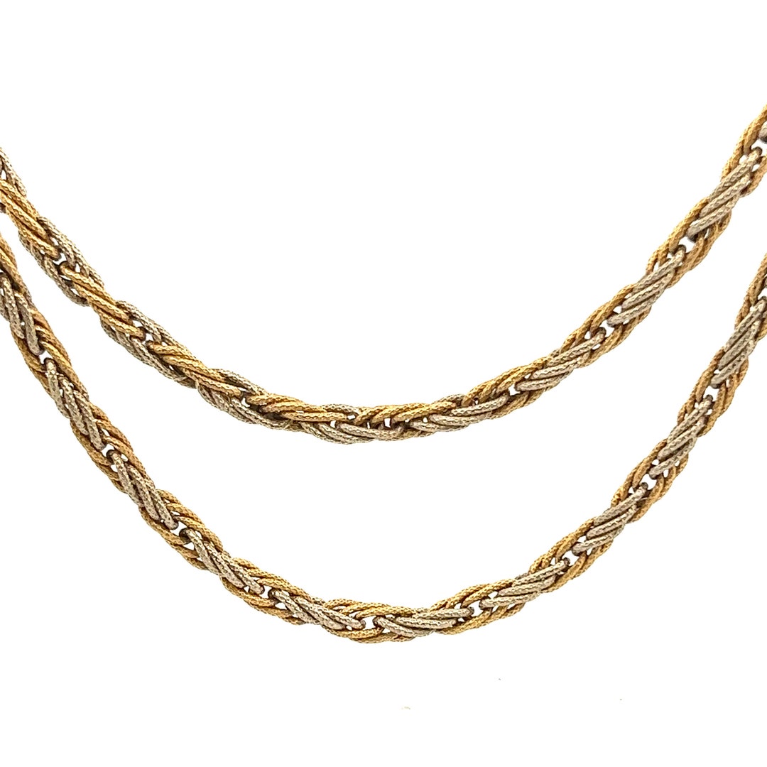 Vintage 18K Two Tone Gold Braided Chain Necklace - Etsy
