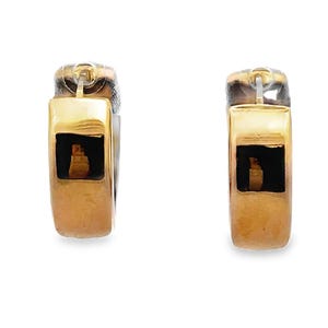 Vintage Retro 14K Two Tone White and Yellow Gold Reversible Huggie Hoop Earrings