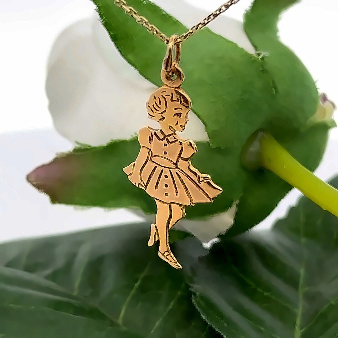 Little Girl Charm Pendant in 14K Solid Yellow Gold Etsy