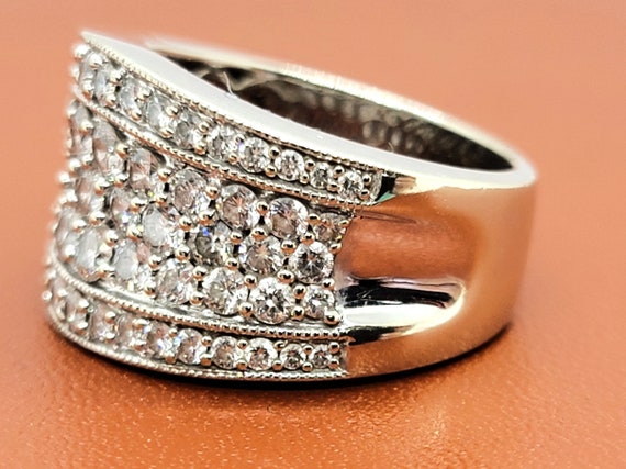 14K White Gold Diamond 2.00ct Wide Band Ring Size… - image 5