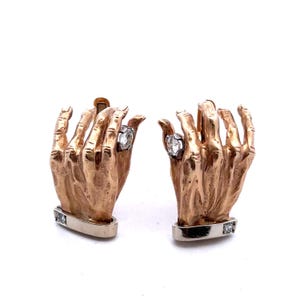 Vintage 14K Yellow Gold Diamond 0.70ct Hand Cufflinks