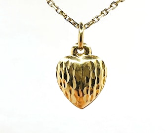 14K Yellow Gold Tiny Puffy Heart Charm Pendant