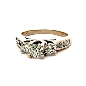 Vintage 14K White Gold Three Stone Diamond 1.20ct Engagement Ring Size 8.50