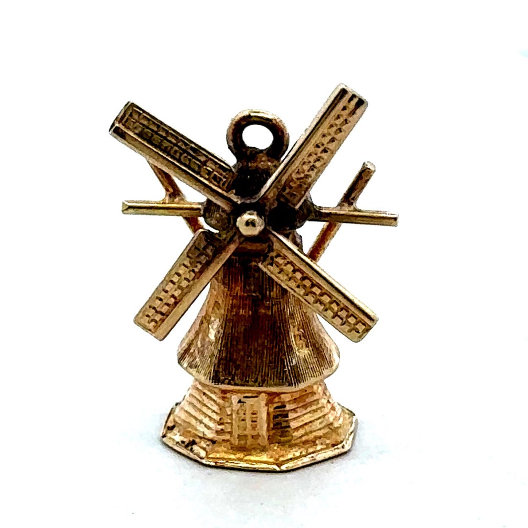 Key Ring Windmill Vintage 14K Yellow Gold Moving Windmill Charm Pendant - Etsy