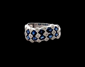 14K Weißgold Saphir und Diamant 0,20ct Ringgröße 7