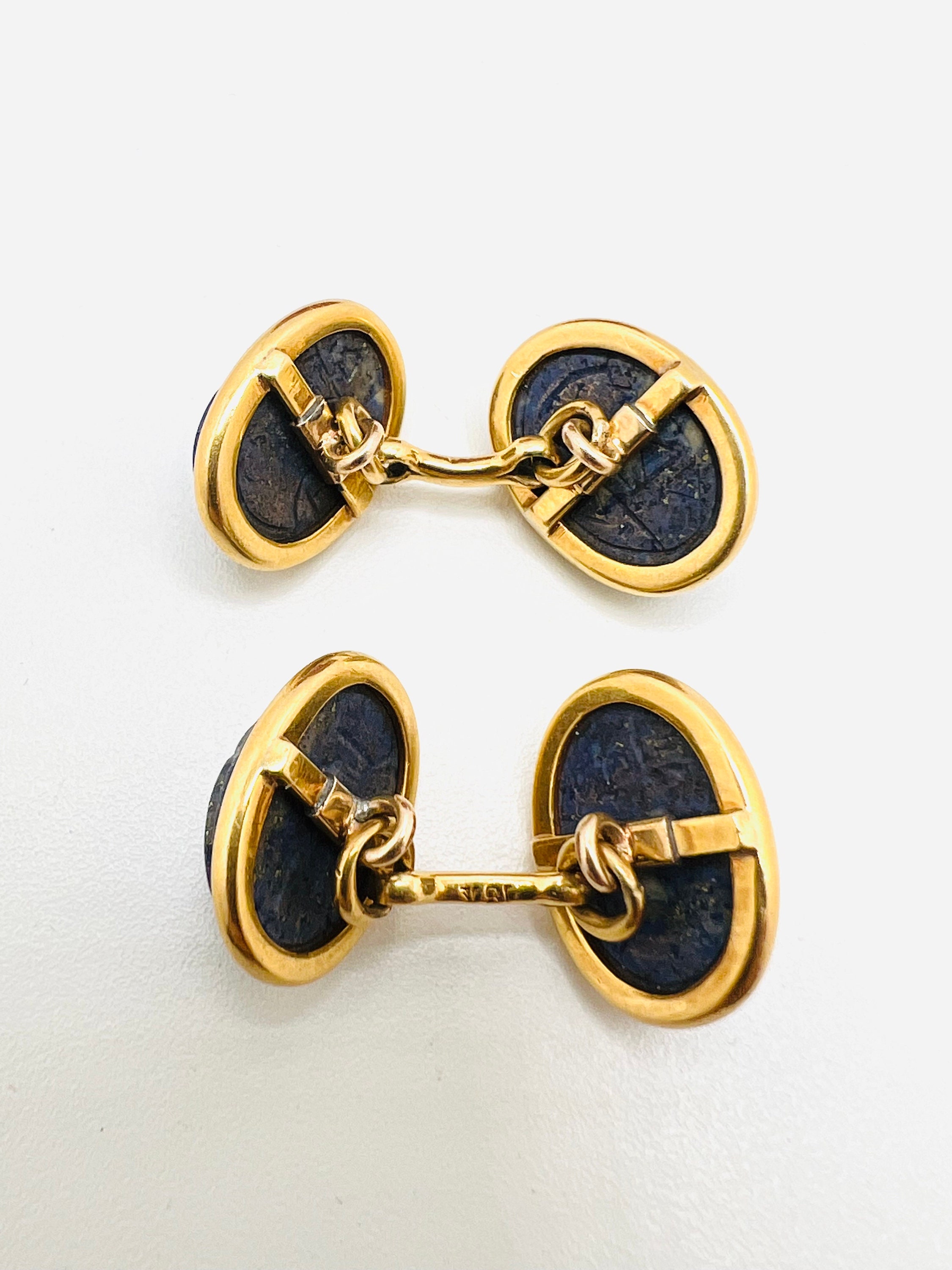 Classic Vintage 18K Yellow Gold Lapis Lazuli Oval Cufflinks - Etsy