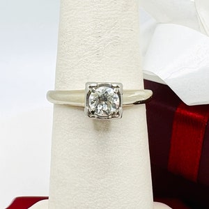 14K White Gold Diamond 0.40ct Engagement Handmade Ring size 6