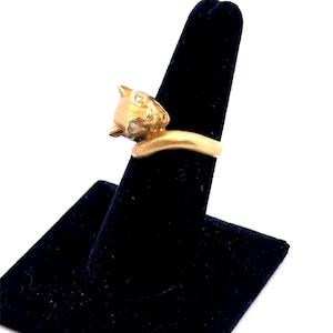 Vintage 18K Yellow Gold Diamond 0.05ct Panther Ring Size 6.75