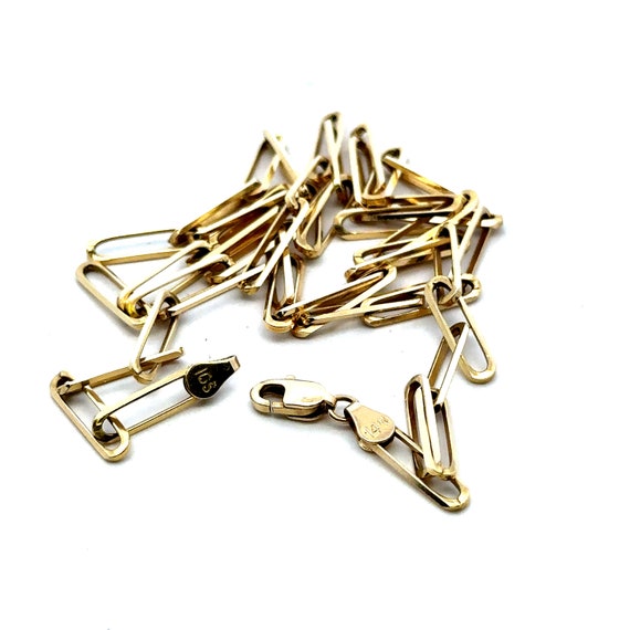 Vintage 14K Solid Yellow Gold Paper Clip Link Cha… - image 5