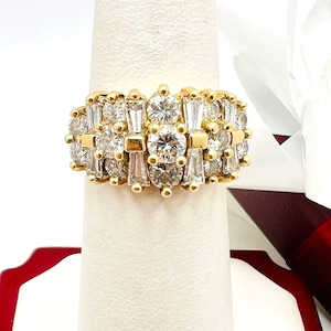 Estate Vintage 14K Yellow Gold Diamond 2.00ct Rooftop Emerald Cut Ring Size 6.25
