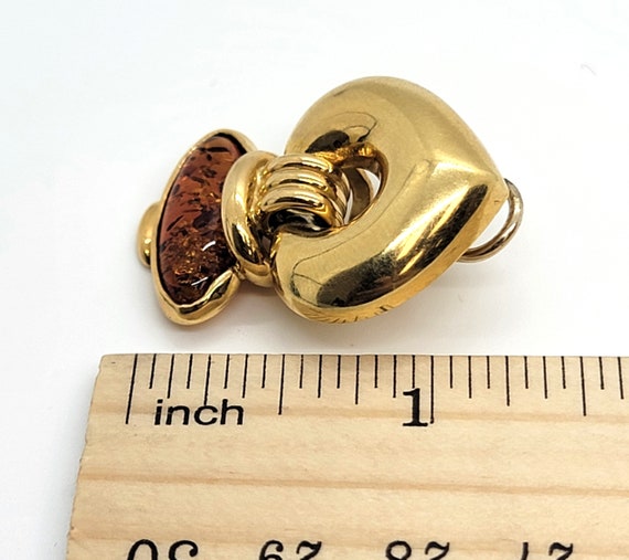 Heart Shape Amber Earrings, 18K Yellow Gold - image 5