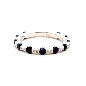 14K White Gold Sapphire Diamond 0.10ct Band Size 6.25