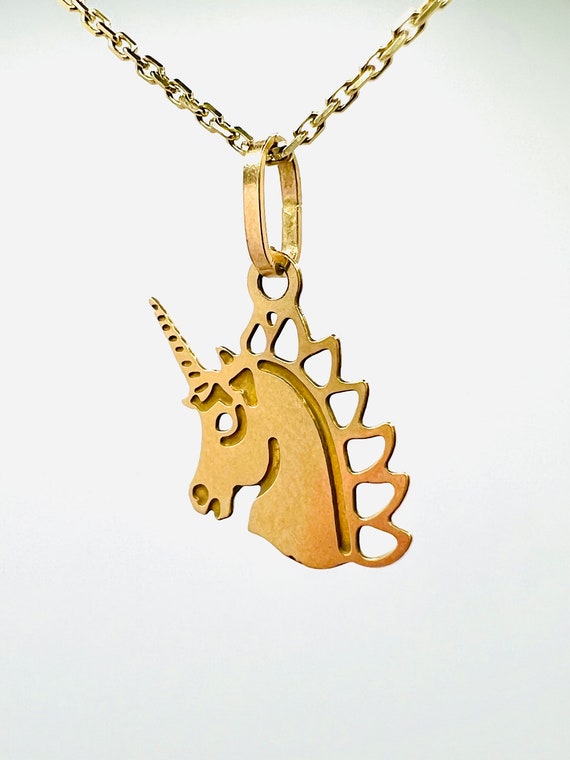 14K Yellow Gold Unicorn Charm Pendant - image 2