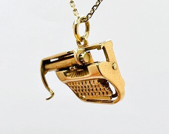 14K Yellow Gold Typewriter Tiny Charm Pendant