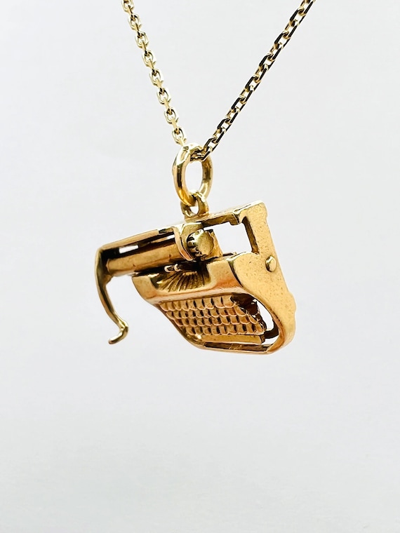 14K Yellow Gold Typewriter Tiny Charm Pendant - image 1