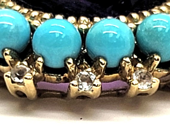 10K Yellow Gold Diamond, Turquoise & Amethyst Flo… - image 4