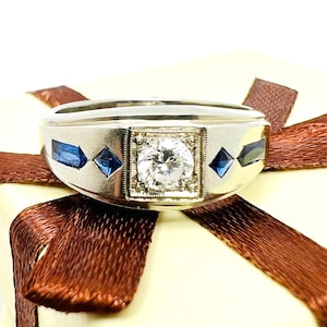 18K White Gold Diamond 0.30ct Sapphire Men’s Band Ring Size 11.5