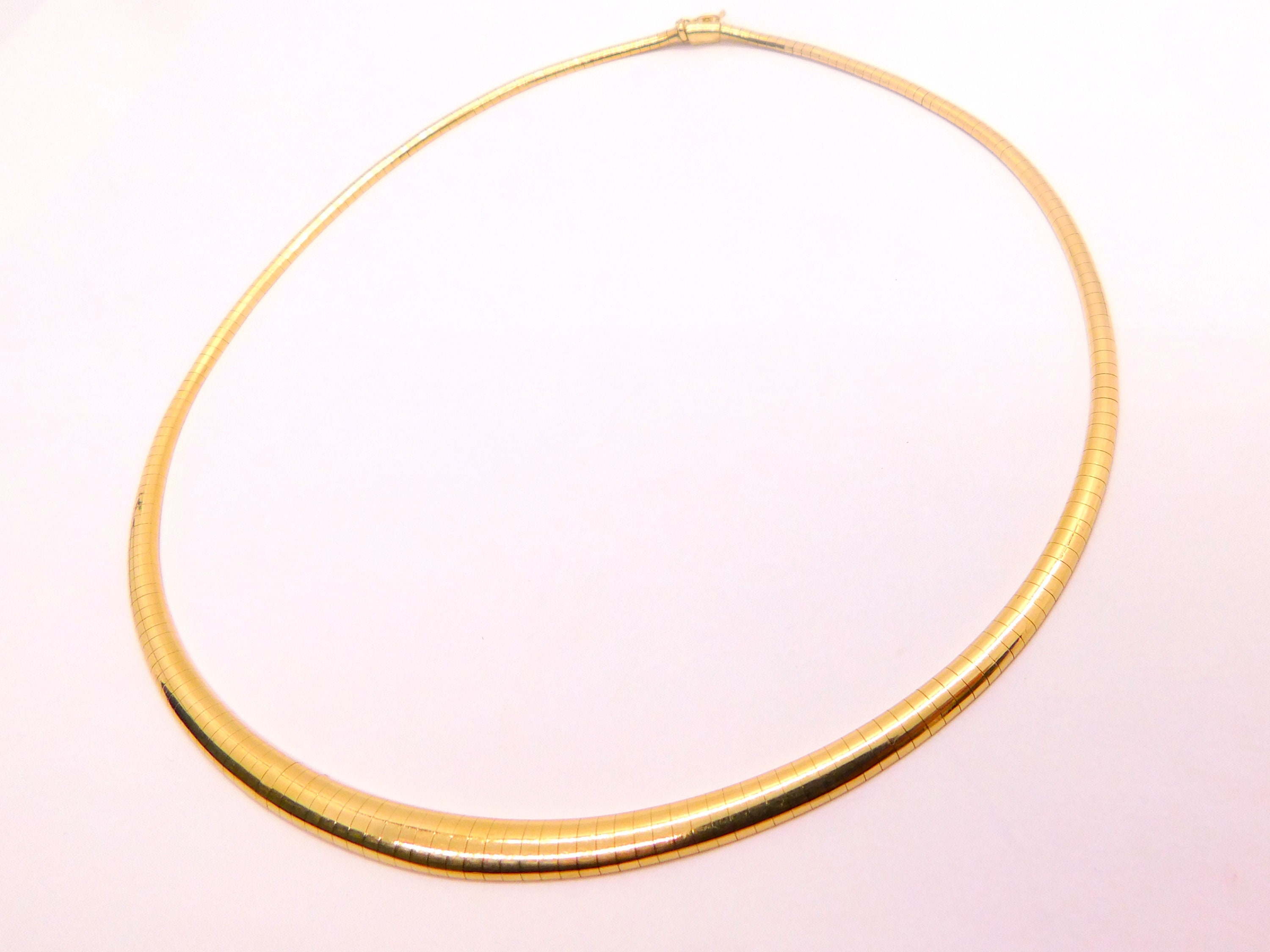 14K Yellow Solid Gold Omega Necklace Etsy