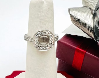 Anillo de compromiso con montaje de estilo antiguo de diamantes de platino de 0,7 quilates, tamaño 5,25