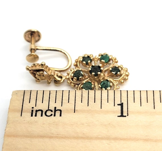 Emerald Floral Earrings, 14K Yellow Gold - image 4