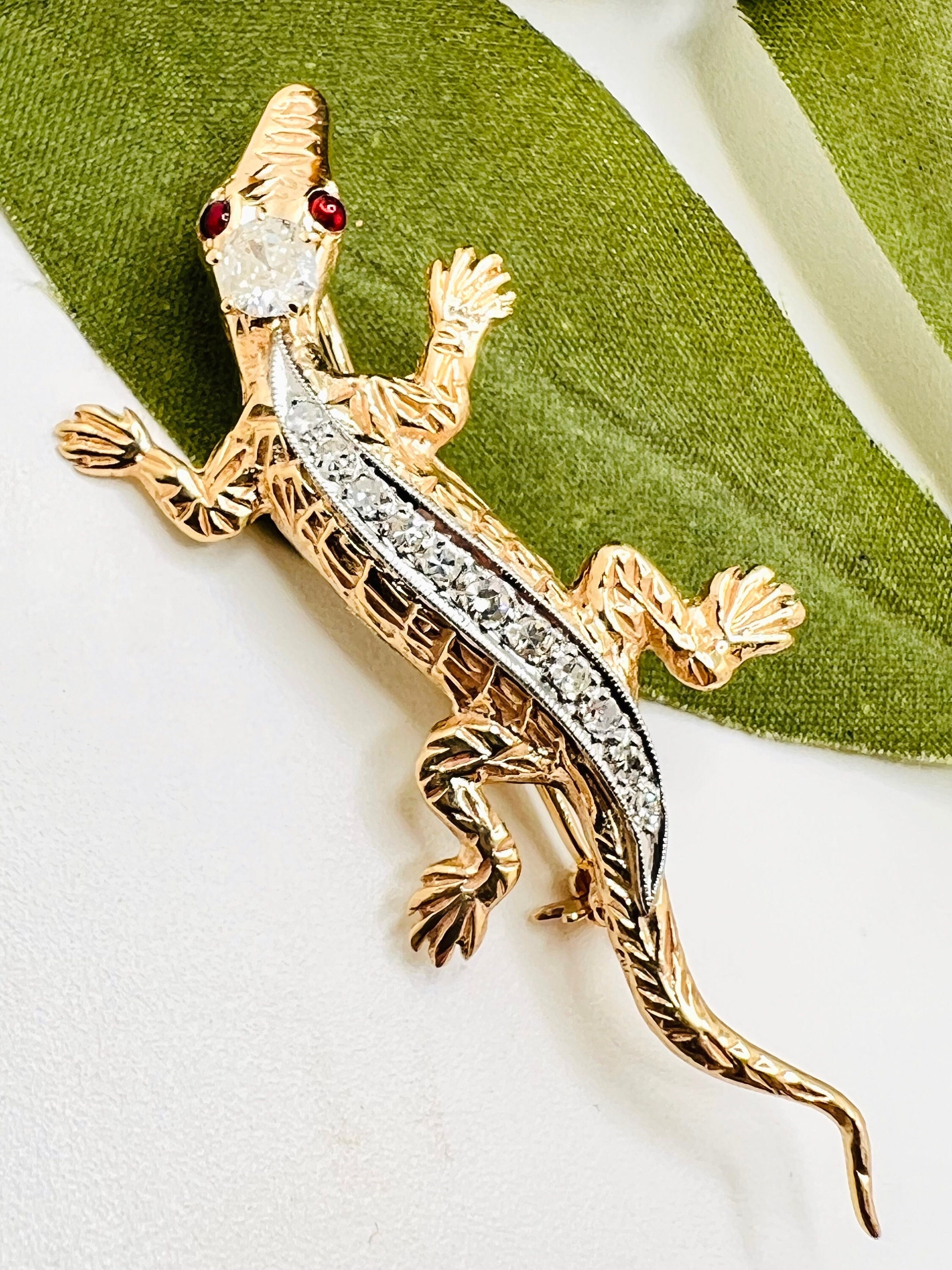 ヴィンテージ 14K イエロー ゴールド トカゲ サラマンダー ヤモリ