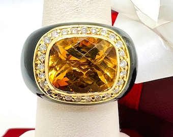18K Yellow Gold Citrine & Diamond 0.50ct Cocktail Ring Size 7 approximately