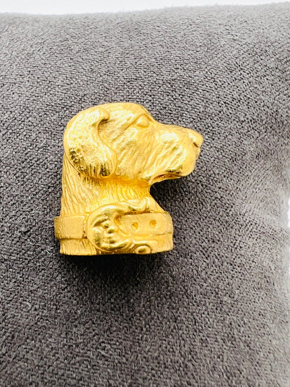 18K Yellow Gold Dog Head Brooch Pin