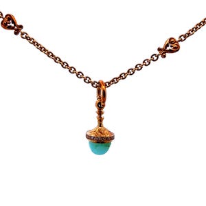 Vintage 18K Yellow Gold Turquoise Pendant Necklace