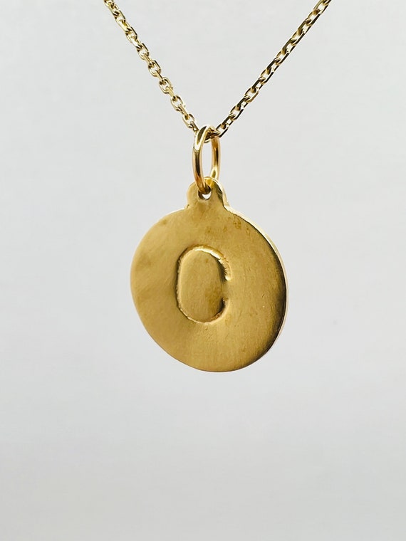 14K Yellow Gold Initial C Round Charm Pendant