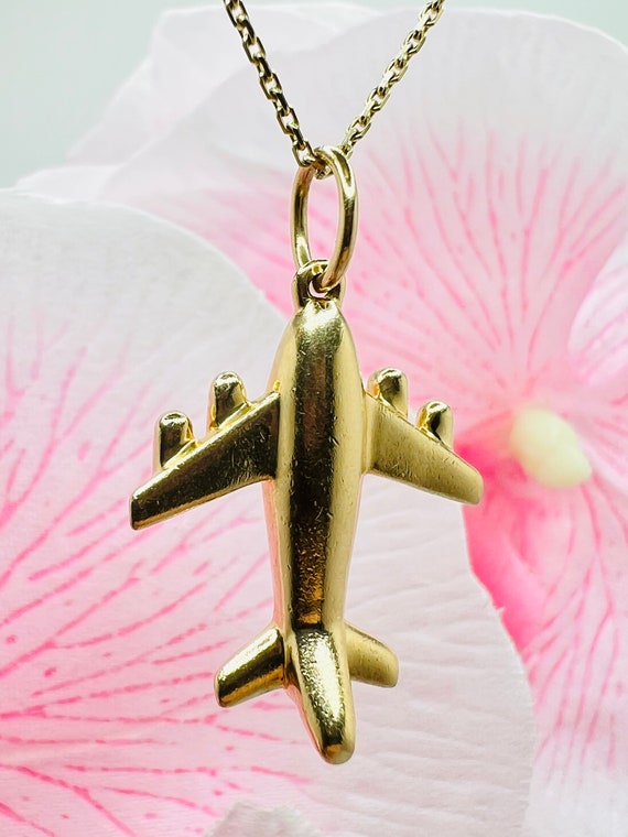 14K Yellow Gold Airplane Jet Charm Pendant - image 2