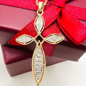 14K Yellow Gold Diamond 0.25ct Cross Charm Pendant