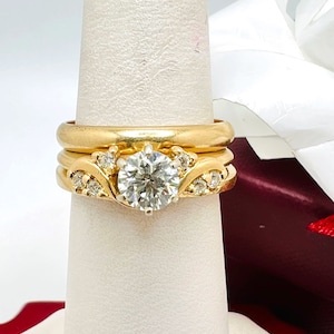 Bridal Engagement, Wedding Band Set Ring, Round Diamond, 14K Yellow Gold Size 7