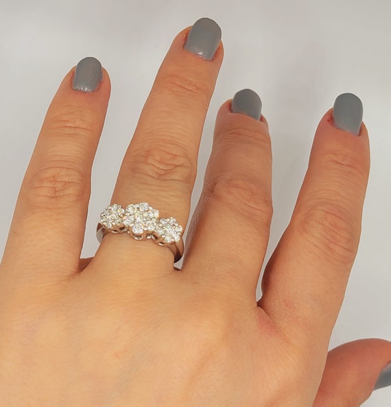 Handmade 14K White Gold Cluster Diamond Ring Size… - image 6