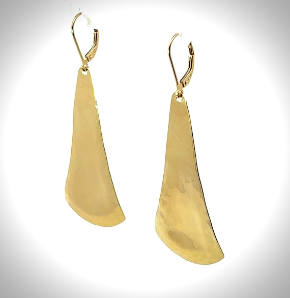 14K Yellow Gold Hammered Drop Earrings