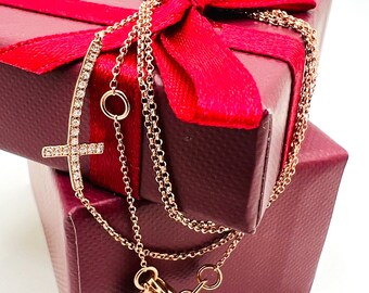 ダイヤモンドネックレスクロスローズゴールド14K-18Kローズゴールド 