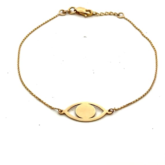 14K Yellow Gold Evil Eye Bracelet 7 1/2 inches - image 1