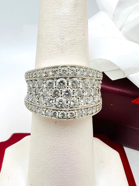 14K White Gold Diamond 2.00ct Wide Band Ring Size… - image 1