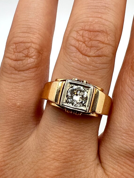 14K Yellow Gold Diamond 0.60ct Man's Ring Size 9 - image 4