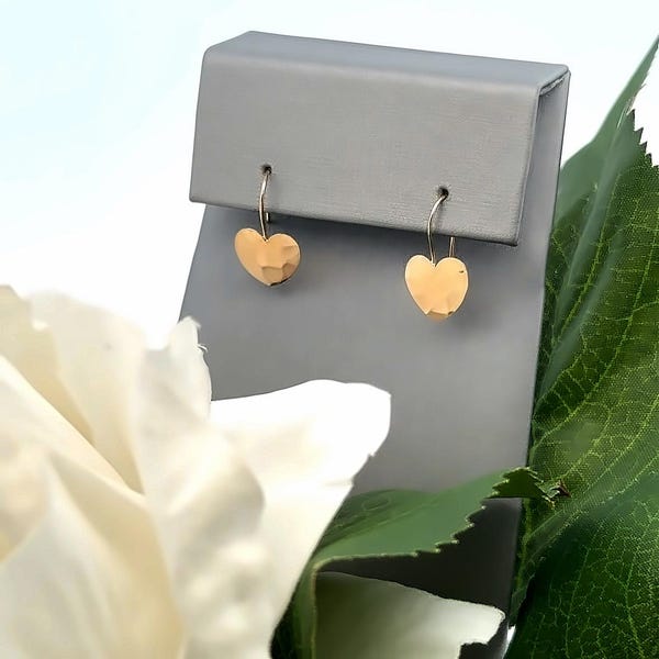 14K Yellow Gold Tiny Heart Drop Earrings