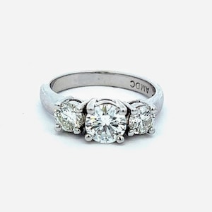 14K White Gold Three Stone Diamond 1.50ct Engagement Ring Size 6 1/2