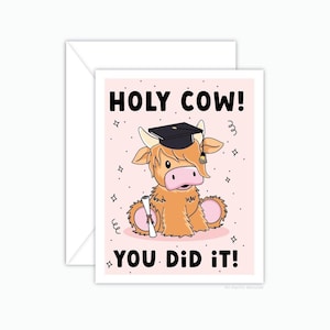 Highland Cow Graduation Card, Illustrated Celebration Card