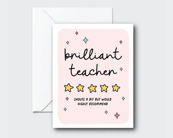 Brilliant Teacher Appreciation Card, Teacher Gift, Thank You Teacher Card, Back To School Greeting Card, Gift For Teacher, Cute School Card