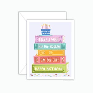 Book Stack Birthday Greeting Card, Reader Birthday Card, Kids Birthday Card, Bookish Celebration Gift, Book Birthday Card Gift, For Readers