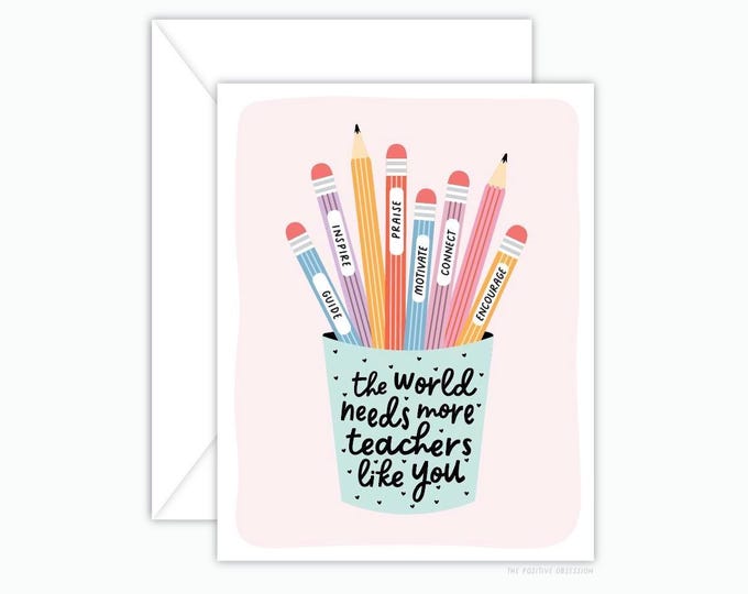 Teachers Appreciation Card, Pink Pencil Cup, Thank You A2 Card