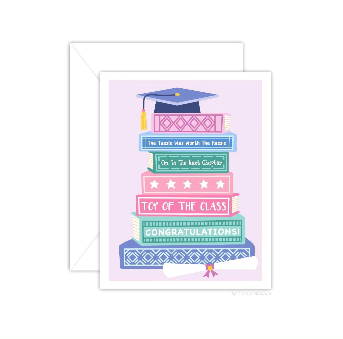 Book Stack Graduation Card: Illustrated Design, Gift for Readers - Etsy