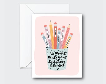 Pink Pencil Cup Teachers Appreciation Card, Teacher Gift, Thank You Card, Back To School Greeting Card, Gift For Teacher, Cute Teacher Card