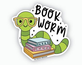 Book Worm Vinyl Sticker: Book Lover Reading Gift