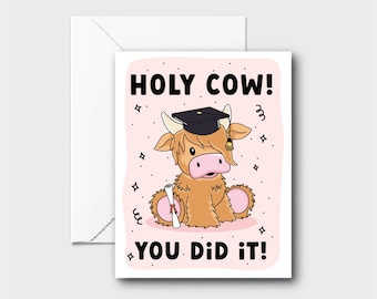 Highland Cow Graduation Card, Cute Graduation Card, College Graduation Card, Grad Greeting Card, Grad Gift for Her, Celebration Card